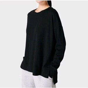 Sweaty Betty Sweatshirt XS After Class Longline Black Side Slit Top